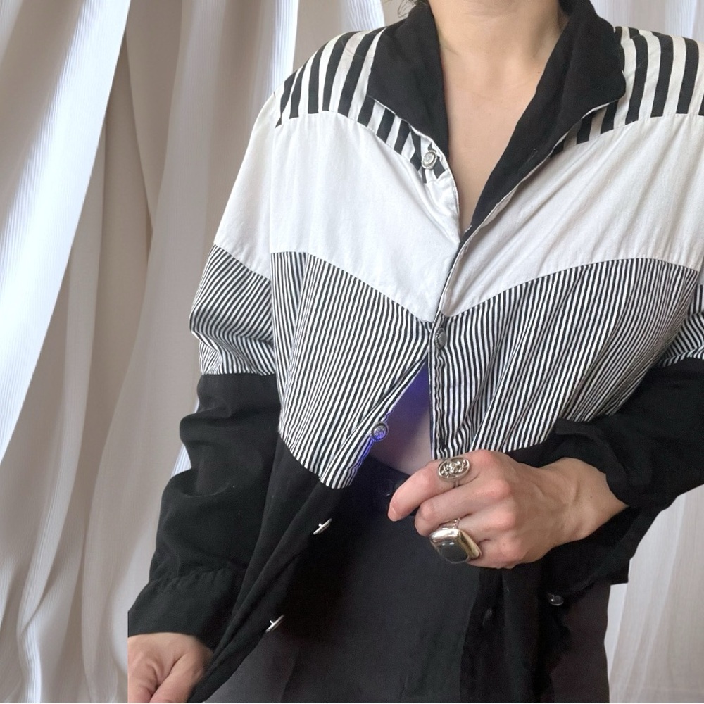 Black and White Striped Shirt Jacket